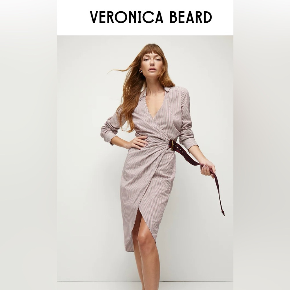 Veronica Beard new with tags Jacinda Dress in dark raspberry / off white. Size 4